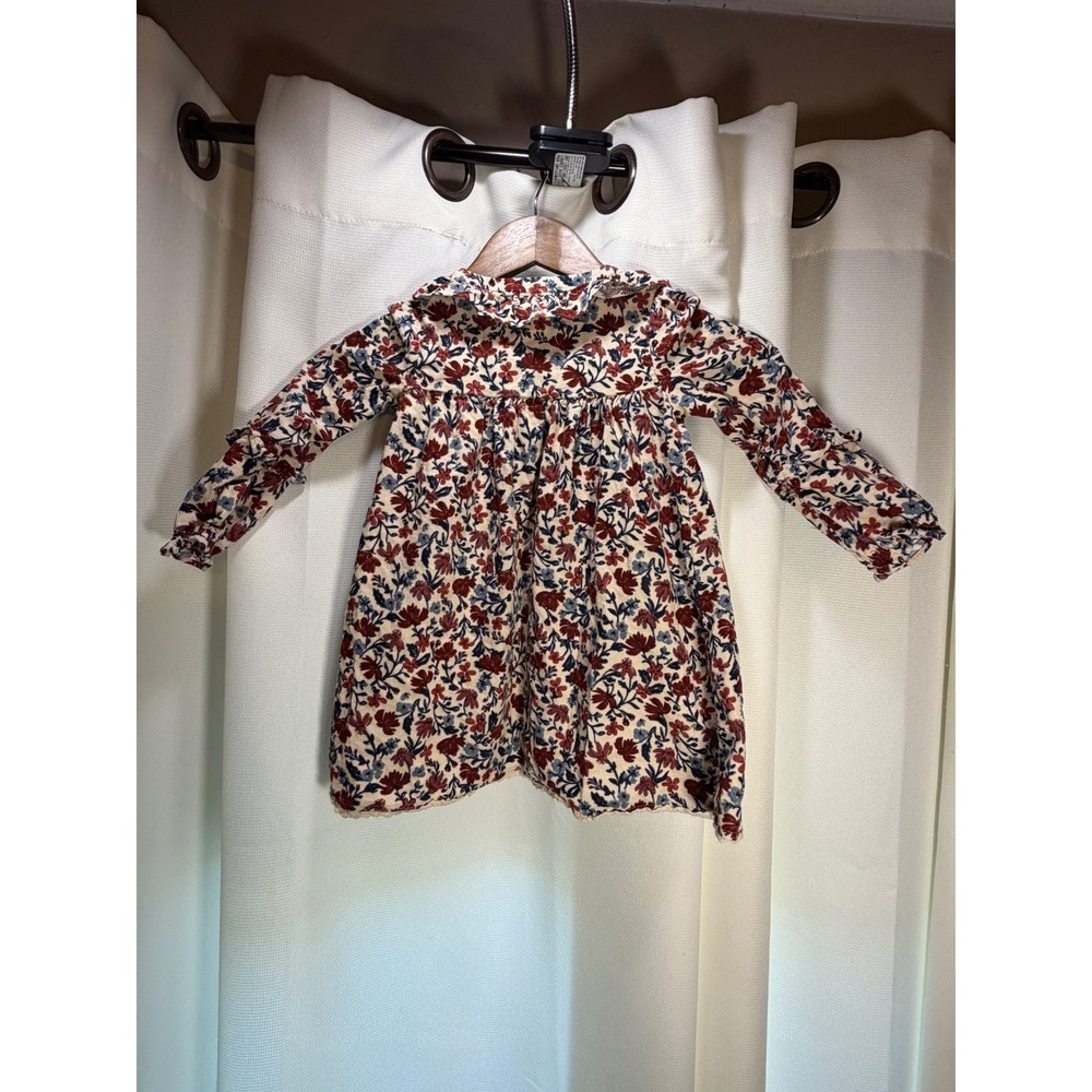 Happily Grey Kids Floral Corduroy Dress Peter Pan Collar Lace Trim 3T Burgundy